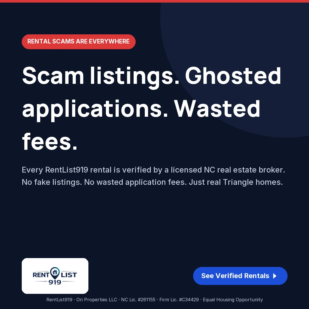 RentList919 ad: scam listings, ghosted applications, wasted fees